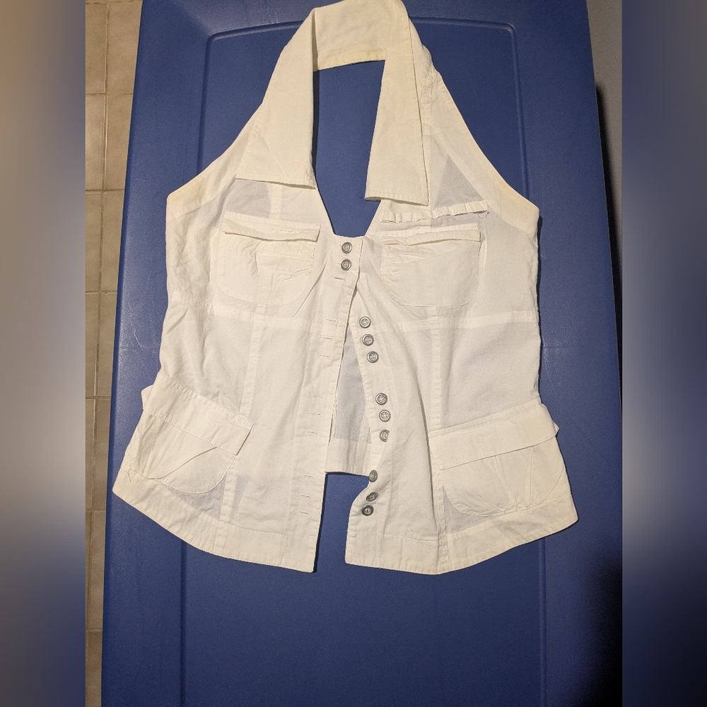 Arden B White Button-Down Halter Blouse